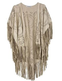 Sweet Jesus, we love fringe and we love this suedette wrap! Perfect for adding style and pizazz to classic jeans and a t-shirt combo, or dress it up with a tunic and boots. Alternatively, wear it as a poncho or as a gorgeous beach cover up. Fringe detailing. Laser cut pattern. One size. 95% Polyester, 5% Spandex. [SPR 4771302342744] Kimono Blouse, Capes & Ponchos, Vintage Cape, Laser Cut Patterns, Capes For Women, Leather Cuts, Suede Tassel, Vintage Cardigan, Poncho Cape