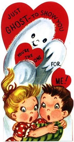 two children hugging each other in front of a heart with the words just ghost to show you