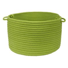 a large green rope basket on white background