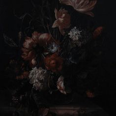 a painting of flowers in a vase on a table