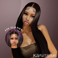 an image of a woman with long black hair and wearing a bra top, in the game kraveissms