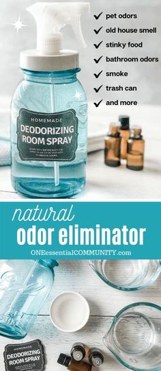 Homemade essential oil spray neutralizes odors and eliminates even the stinkiest of smells. Use for pet odors, smoke, pungent cooking odors, bathroom stink, and more. DIY odor eliminator spray made with essential oils. {essential oil recipe, deodorizing essential oils, essential oils for odors, doTERRA, Young Living, Plant Therapy}