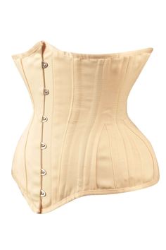 This matt cream satin Expert Waist Training underbust corset contains double spiral steel bones meaning it is the ultimate in comfort and support simultaneously. A great bridal corset to smooth that figure and cinch in that waist up to 5" on your wedding day or a great choice to wear under any garments to create an hourglass shape. Designed for a longer torso with a shaped top edge and hip gores. Style: Longline,Underbust Corset Features: Cord Lacing,Hip Gores,Steel Busk Colour: Ivory Achievable Satin Finish Fitted Corset Dress For Wedding, Elegant Underbust Corset With Medium Bust Support, Elegant Underbust Corset With Satin Finish, Elegant Corset With Medium Bust Support And Fitted Bodice, Elegant Overbust Corset With Satin Finish, Elegant Corset With Medium Bust Support, Elegant Satin Finish Underbust Corset, Beige Strapless Corset With Corset Back, Strapless Beige Corset With Corset Back