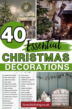 christmas decorations with the words 40 essential christmas decorations