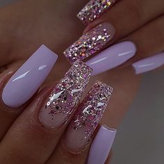 Lilac Nails, Purple Acrylic Nails, Summer Nail Art, Coffin Nails Long, Nail Designs Glitter, Sparkly Nails, Neon Nails, Coffin Nails Designs, Pretty Acrylic Nails