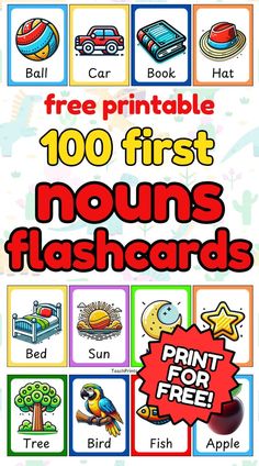 a poster with the words free printable 100 first non - flashcards