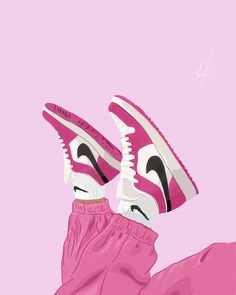 Nike Artwork, Pink Nike Wallpaper, Nike Cartoon, Sneakers Illustration, Nike Art, Whatsapp Wallpaper Cute, Illustrator Design, Cute Journals