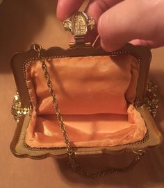 "Vintage 1930s Classic Gold Metal Mesh WHITING & DAVIS Evening Out Bag Purse, Small Gold Coin Clutch Purse w/Metal Snap Closure, Gold Metal Chain Handle Beautiful interior with brass frame, it has just one single chain for handle. Measures: 9\" high from top of handle to bottom of bag. 5.5\" wide at bottom of bag, 5\" at middle and 4\" at top and it opens 4\" wide. The inside is lined in a gold sateen material. It has a few snags and marks as seen in pictures, but takes little away from the Vintage Evening Bag For Vintage Events, Vintage Evening Bag With Chain Strap, Vintage Evening Bag With Chain Strap For Formal Occasions, Vintage Evening Bag For Events, Gold Vintage Formal Evening Bag, Vintage Evening Bag, Amp Davis, Fish Scale, Gold Coin