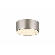 a light that is on top of a white wall mounted ceiling fixture with an aluminum finish