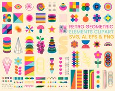 retro geometric elements clipart svg, aigs and png by creative arts