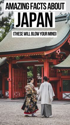 two people walking in front of a red building with the words must visit places in japan