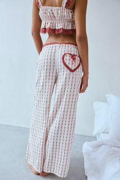 Out From Under Hearts Desire Straight Leg Lounge Pant | Urban Outfitters Babydoll Cami, Cotton Pajama Pants, Heart Patch, Red Fits, Pajama Pant, Blue Fits, Velvet Bow, Cotton Pyjamas, Hearts Desire