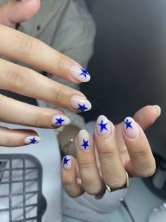 Blue Star Nails - Almond shape Star Nails Almond, Nails Star, Nails Almond Shape, Star Nail, Almond Shape