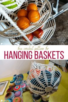 there is a basket full of oranges on top of a table with other items