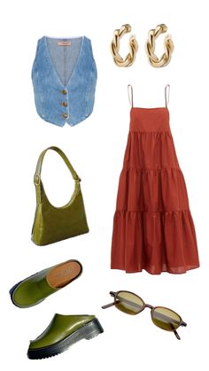 #outfit #style #fashion #outfitinspo #fit #vest #dress #springoutfit Summer 2024 Outfit Inspiration, Summer Outfits Eclectic, Eclectic Grandpa Summer, Tourists Outfits, Dress And Jeans Outfit Together, Thrifted Summer Outfits, Funky Summer Outfits, Cute Fits Aesthetic, Friends Inspired Outfits