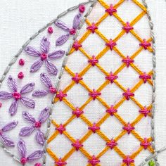 two different colored stitchs are next to each other