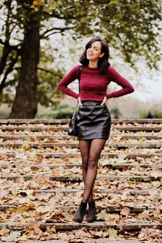 Leather Mini Skirt Outfits, Leather Mini Skirt, Skirt Outfit, 가을 패션