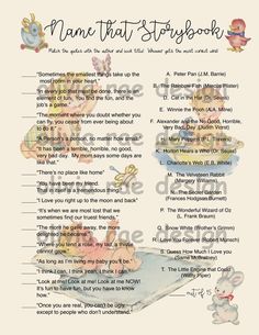 a poem that says name that storybook with an image of animals on the page