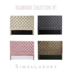 four different types of headboards with black, white and pink designs on them in various colors