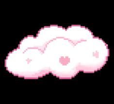 an old - school pixel art image of a white cloud with pink hearts on it