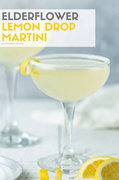 two glasses filled with lemon drop martinis