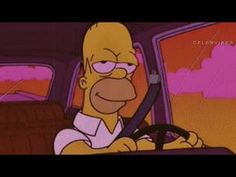 the simpsons is driving his car in the simpsons movie