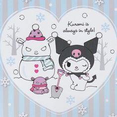 a heart shaped card with an animal and snowman on it