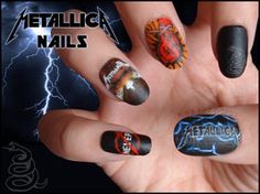 Metallica Nails by JawsOfKita-LoveHim Metallica Nails, Music Nails, Rock Nails, Concert Nails, Metallica Art, Emerald Nails, August Nails, Band Nails, Popular Nail Designs