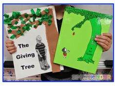 two children's handmade books with trees and the giving tree