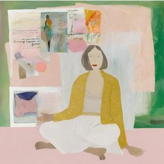 a painting of a woman sitting on the ground