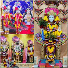 colorfully decorated statues are displayed on display