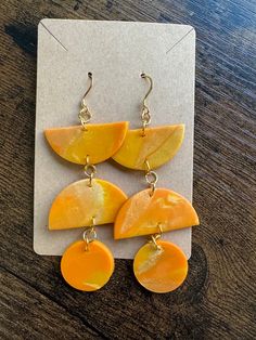 Handmade clay jewelry  Orange / gold drop earring V5 Gold Clay Earrings, Keychain Ideas, Clay Keychain, Handmade Clay Jewelry, Clay Tutorials, Handmade Clay, Earrings Drop, Dry Clay, Drop Earring