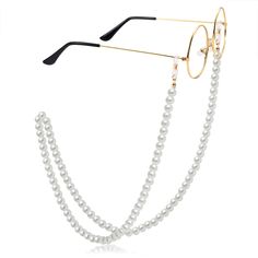 PRICES MAY VARY. 【FASHION DESIGN】:For those who love a feminine motif, our convertible pearl sunglass chain is the perfect option for keeping sunnies safely secured or even layering with your necklaces. A neat strand of glass pearls adds an instant dose of glossy polish. 【MATCH MOST GLASSES】:Eyeglasses chain decorates your glasses with dainty style, offer you the delicate and understated luxury. The classic golden color will match with most kinds of glasses easily. 【DURABLE MATERIAL】:This women Pearl Glasses Chain, Elegant White Glasses Chains For The Beach, Trendy Pearl Glasses Chain As Gift, Elegant Metal Glasses Chains For Summer, Elegant Summer Glass Necklaces, Elegant White Metal Glasses Chains, Elegant Summer Party Glasses Chains, Elegant Glass Glasses Chains For Beach, Party Pearl Glasses Chain