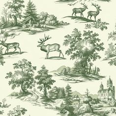 a wallpaper with deers and trees on it