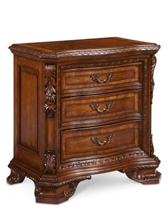 an ornate wooden chest with three drawers