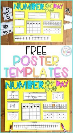 two posters with numbers on them and the words, free poster templates number of the day