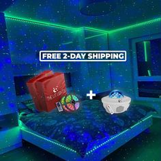 a bed with two boxes on it and the text free 2 - day shipping