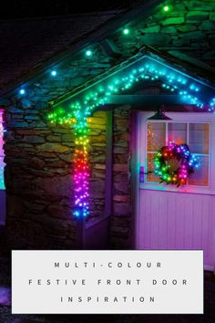 multicolour twinkly lights on door and wreath Creative Wreaths, Cluster Lights, Sparkling Lights, Solar Powered Lights