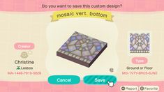 an animal crossing game screen with the message mosaic vert, bottom and bottom right corner