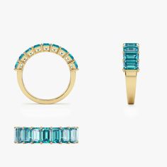 Local Jewelry, Swiss Blue Topaz, Wrap Rings, Wide Bands, Eternity Bands, Stone Ring, Diamond Gemstone, Emerald Cut, Stone Rings