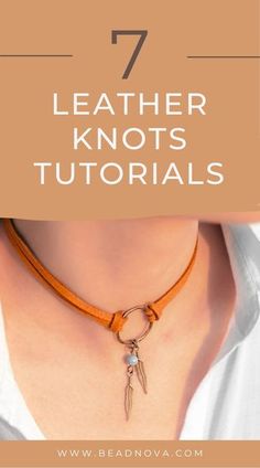 a woman wearing a leather choker with the words 7 leather knot's tutors