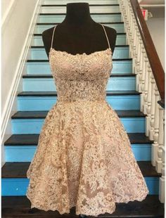 A-Line Short / Mini Homecoming Dresses Floral Dress Holiday Sleeveless Spaghetti Strap Lace with Appliques فستان زهري, Homecoming Dress Short, Mini Homecoming Dresses, Formal Ball Gown, Lace Homecoming Dresses, Short Homecoming Dress, Short Prom Dress, Custom Size Dresses, Lace Short