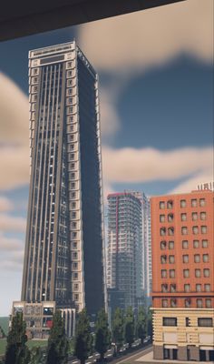 an image of a city with tall buildings in the foreground and clouds in the background