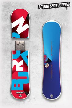 two snowboards with different designs on them