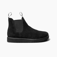 Recreating an icon. REEF takes on the Chelsea boot with the Otis. Designed with an smooth suede upper and our iconic SWELLsole sockliner, these mold to your foot for unbeatable comfort. Finished with front and back pull tabs and side goring for an incredibly lightweight and easy slip-on shape. Black Suede Chelsea Boots, Suede Chelsea Boots, Slides Shoes, Chelsea Boot, Platform Sandals, Black Suede, Boots Men, Leather Sandals, Chelsea Boots