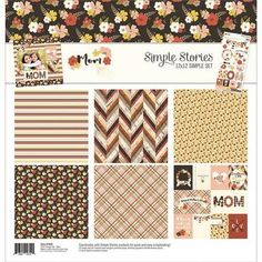 the simple stories paper pad is shown in various patterns and colors, including brown, pink,