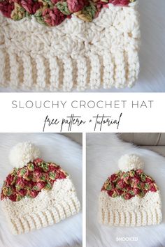 the slouchy crochet hat has been made with yarn and is ready to be