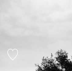 a tree with a heart drawn on it's side in front of a cloudy sky