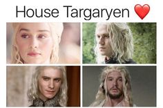 the four faces of game of thrones characters, one with blonde hair and two with blue eyes