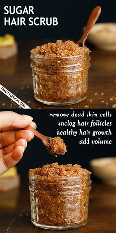 sugar-hair-scrub-4 Homemade Hair Scrub, Coffee Scalp Scrub, Unhealthy Scalp, Scrub For Hair, Hair Scrubs, Thicker Hair Naturally, Scalp Cleanse, Natural Hair Care Routine, Water Hair